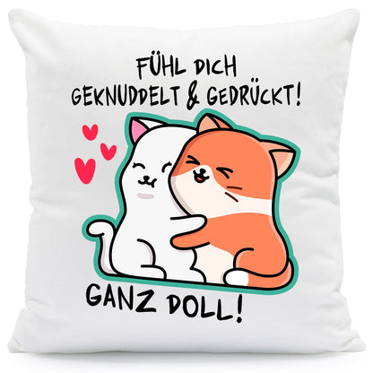 Bedrucktes Kissen mit Spruch Fühl dich geknuddelt und Gedrückt! Ganz Doll