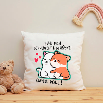 Bedrucktes Kissen mit Spruch Fühl dich geknuddelt und Gedrückt! Ganz Doll