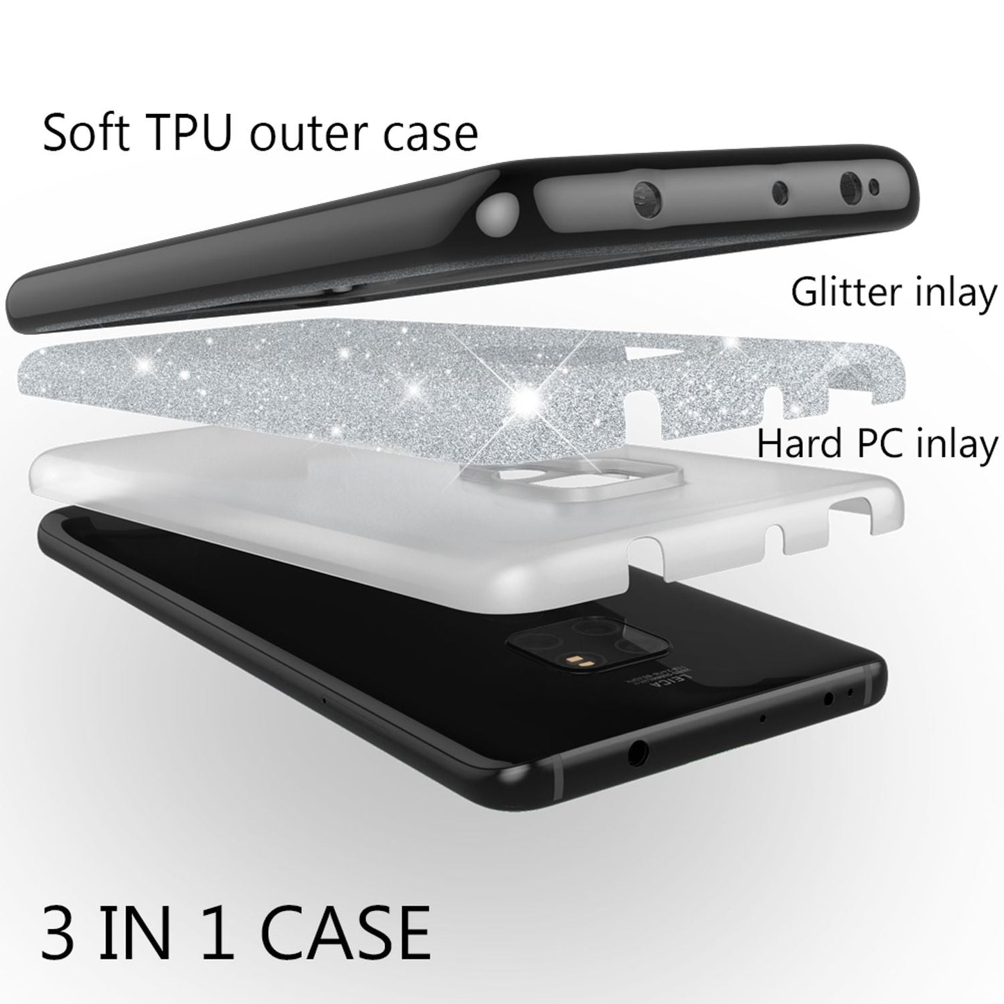 NALIA Glitzerhülle für Huawei Mate 20 – Funkelnder Glitzer-Look & Grip – SHINEPOP (Silikon Case) – Marke aus Berlin