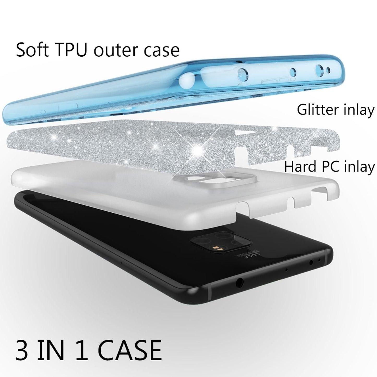NALIA Glitzerhülle für Huawei Mate 20 – Funkelnder Glitzer-Look & Grip – SHINEPOP (Silikon Case) – Marke aus Berlin
