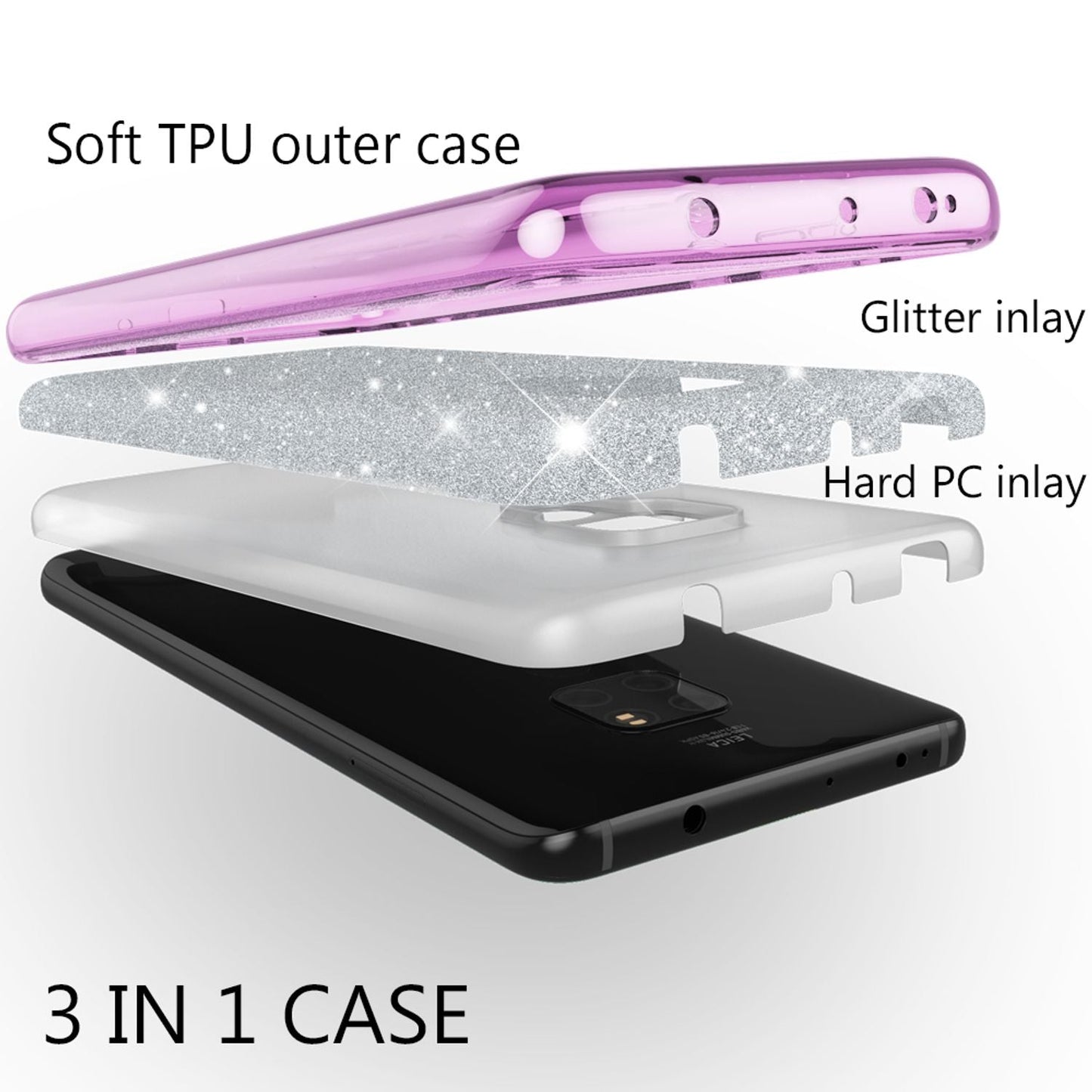 NALIA Glitzerhülle für Huawei Mate 20 – Funkelnder Glitzer-Look & Grip – SHINEPOP (Silikon Case) – Marke aus Berlin