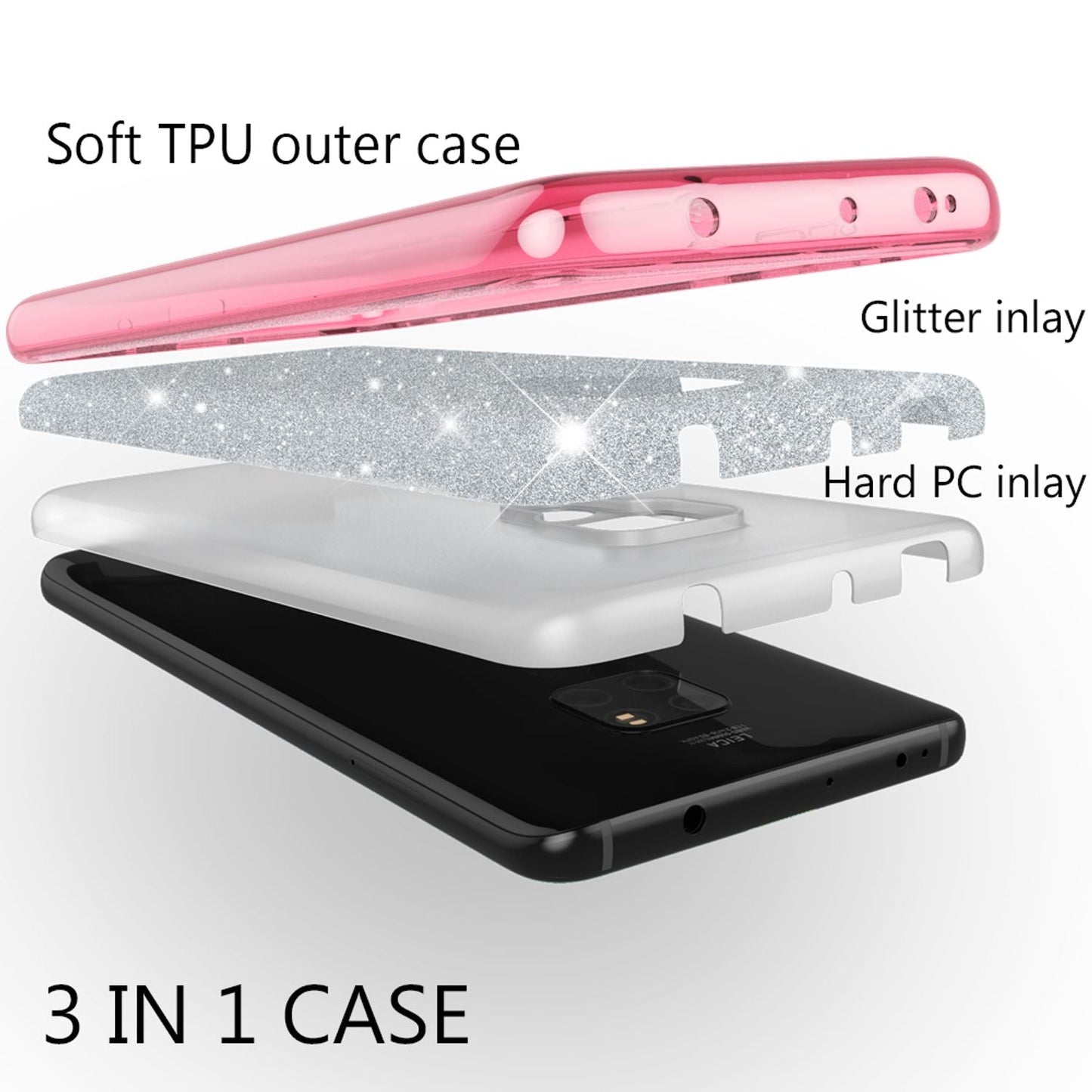 NALIA Glitzerhülle für Huawei Mate 20 – Funkelnder Glitzer-Look & Grip – SHINEPOP (Silikon Case) – Marke aus Berlin