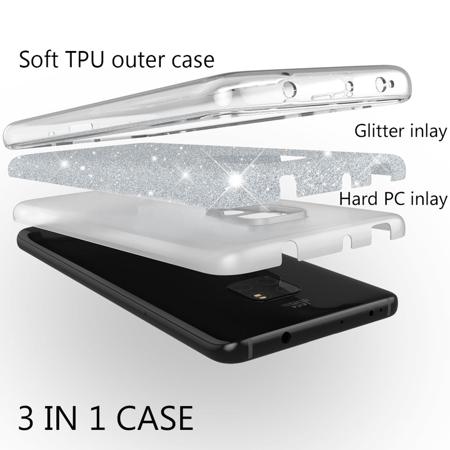 NALIA Glitzerhülle für Huawei Mate 20 – Funkelnder Glitzer-Look & Grip – SHINEPOP (Silikon Case) – Marke aus Berlin