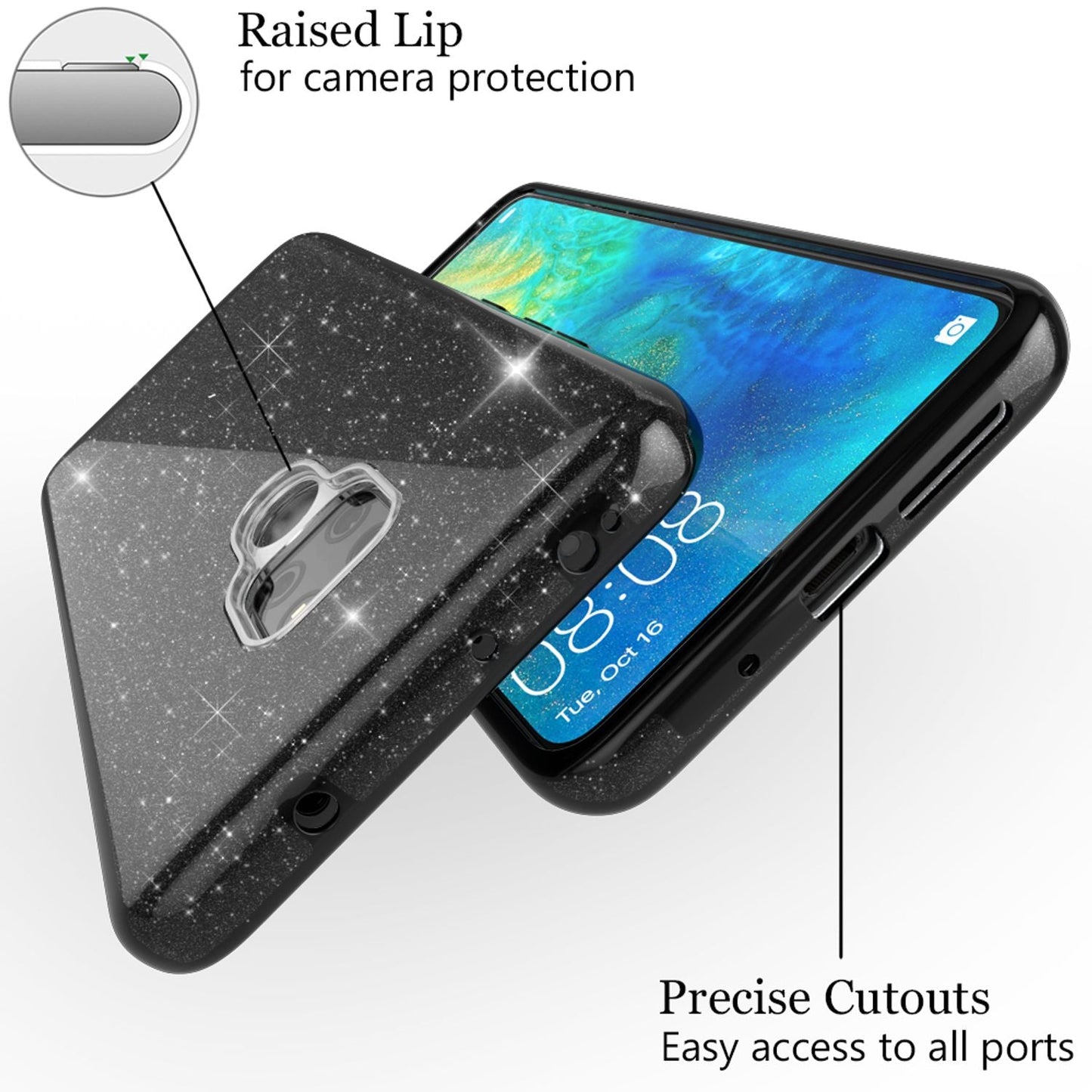 NALIA Glitzerhülle für Huawei Mate 20 – Funkelnder Glitzer-Look & Grip – SHINEPOP (Silikon Case) – Marke aus Berlin