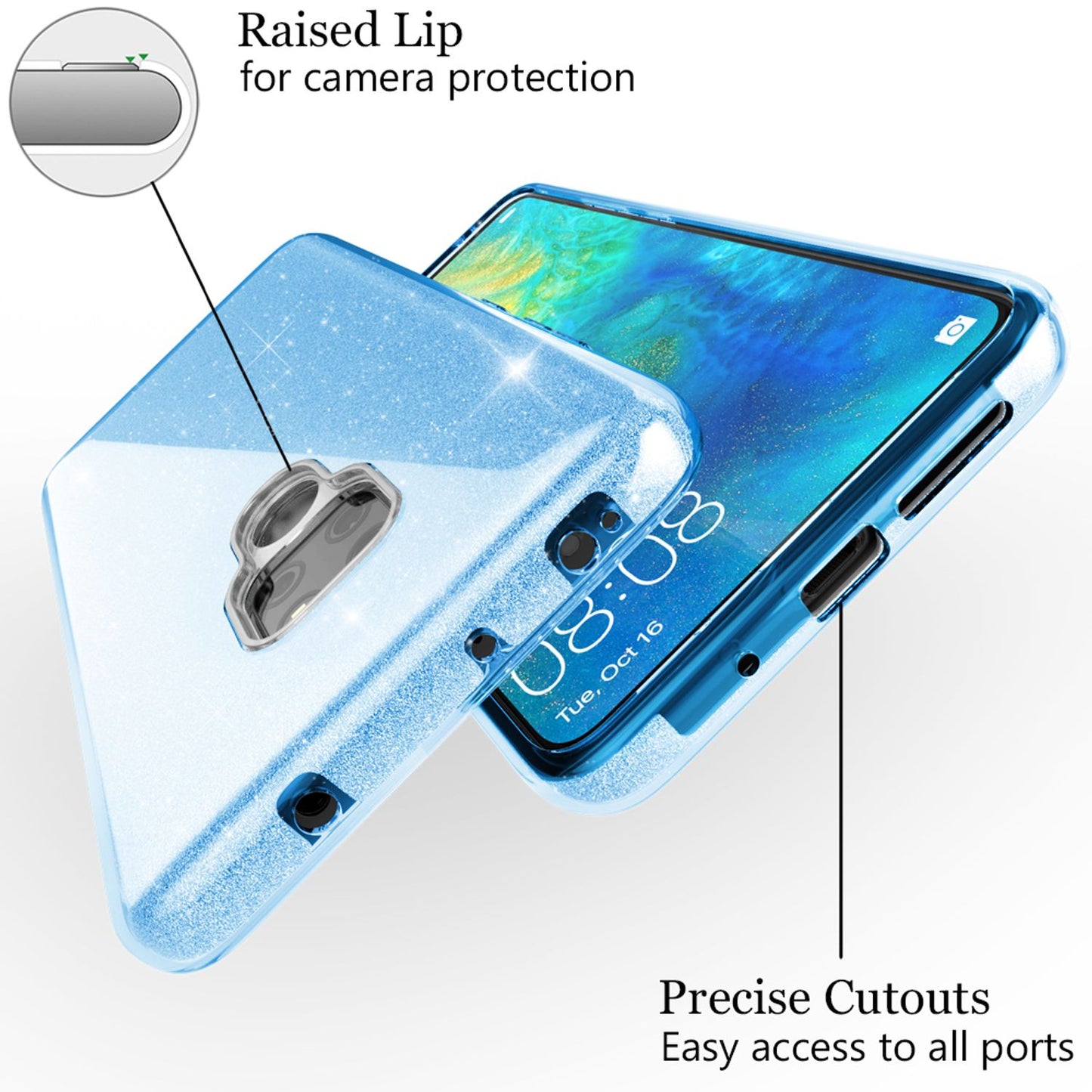 NALIA Glitzerhülle für Huawei Mate 20 – Funkelnder Glitzer-Look & Grip – SHINEPOP (Silikon Case) – Marke aus Berlin