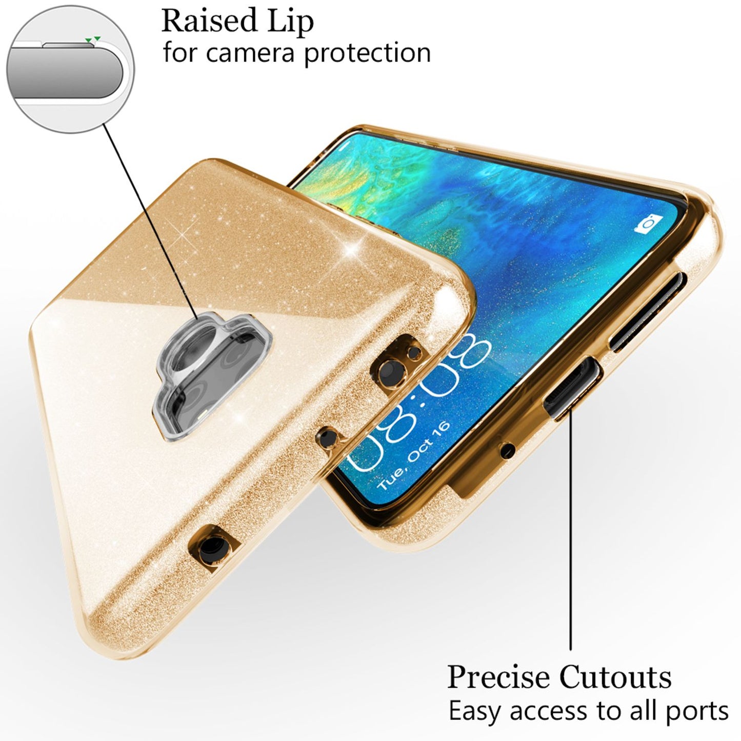 NALIA Glitzerhülle für Huawei Mate 20 – Funkelnder Glitzer-Look & Grip – SHINEPOP (Silikon Case) – Marke aus Berlin