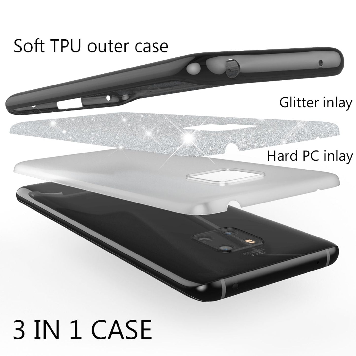 NALIA Glitzerhülle für Huawei Mate 20 Pro – Funkelnder Glitzer-Look & Grip – SHINEPOP (Silikon Case) – Marke aus Berlin