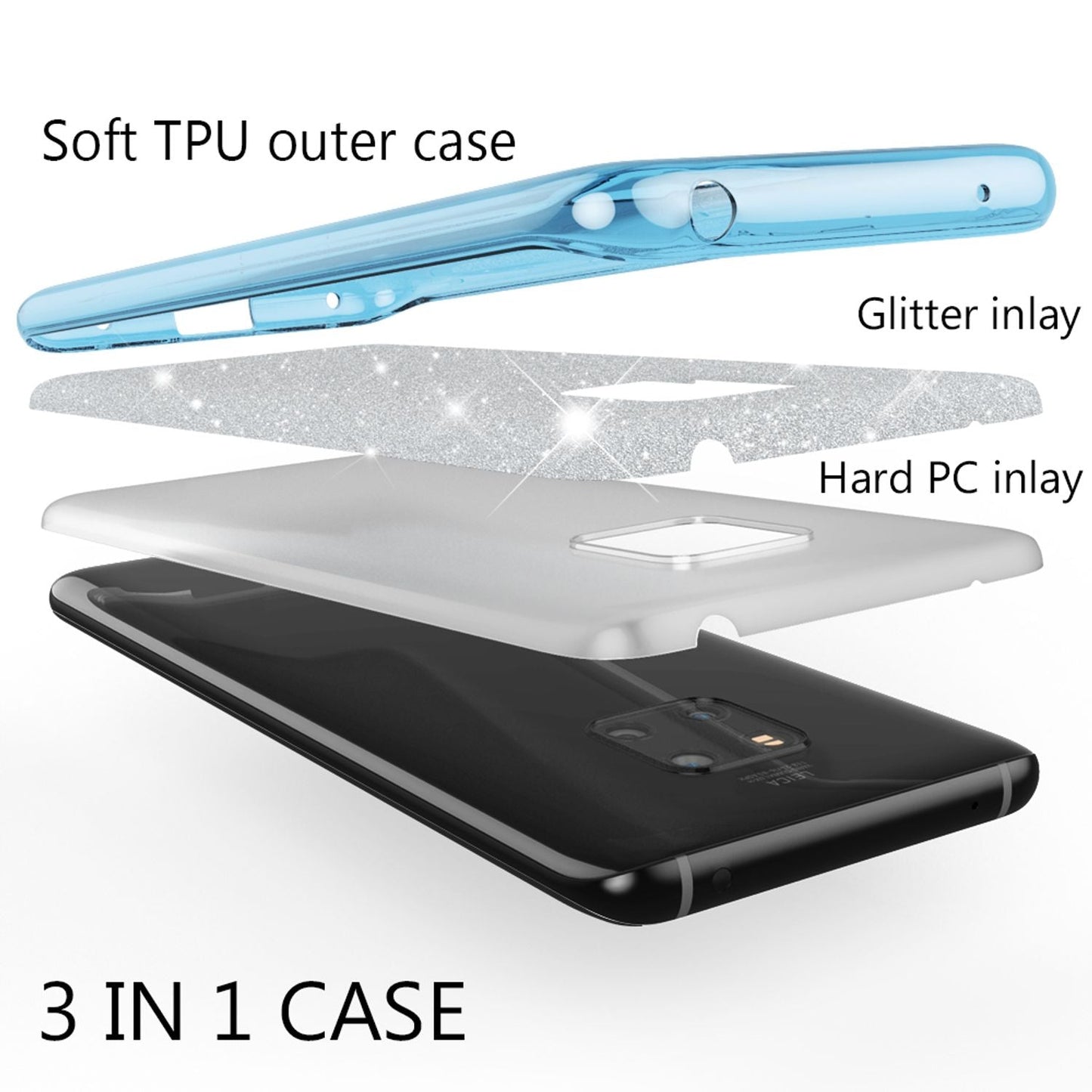 NALIA Glitzerhülle für Huawei Mate 20 Pro – Funkelnder Glitzer-Look & Grip – SHINEPOP (Silikon Case) – Marke aus Berlin