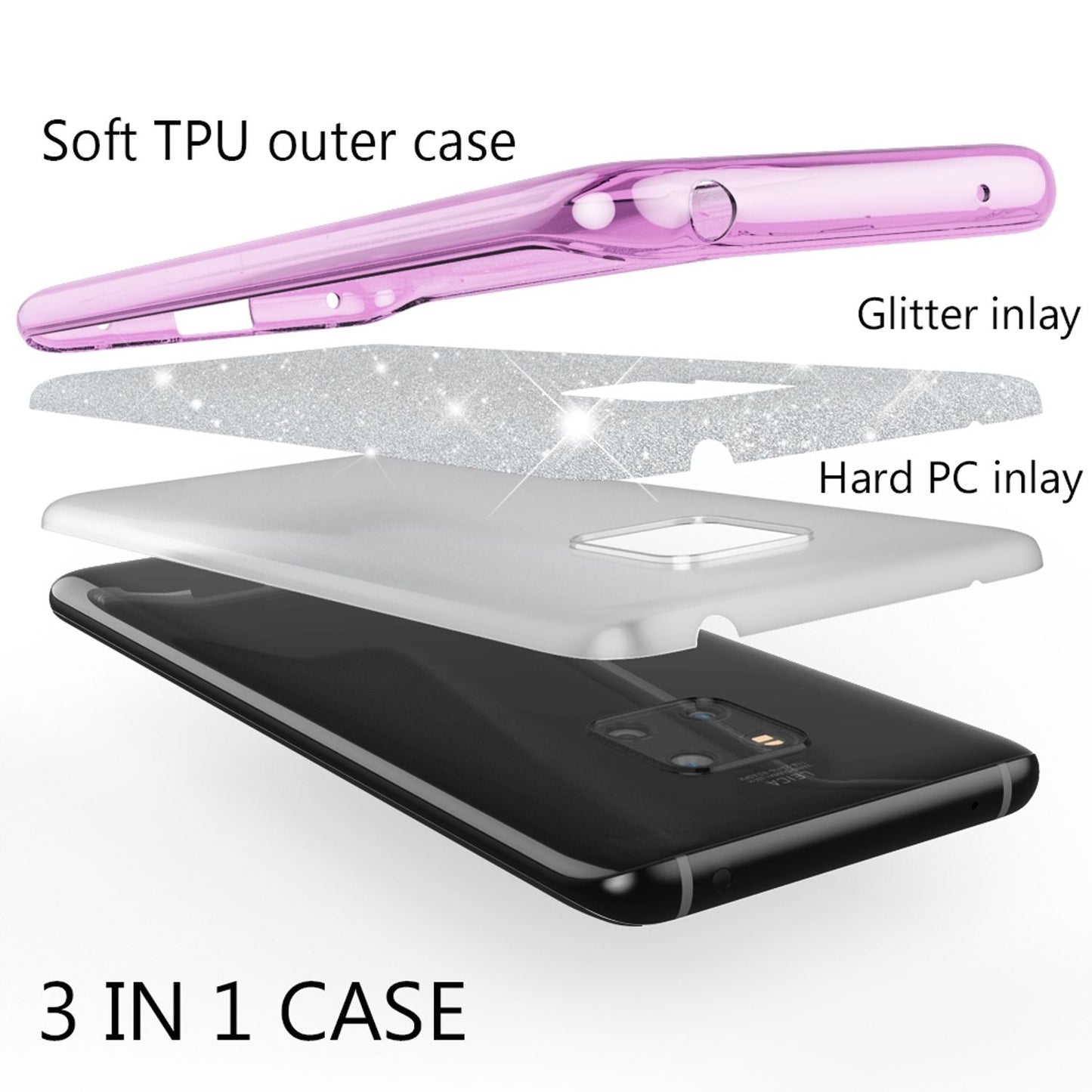 NALIA Glitzerhülle für Huawei Mate 20 Pro – Funkelnder Glitzer-Look & Grip – SHINEPOP (Silikon Case) – Marke aus Berlin