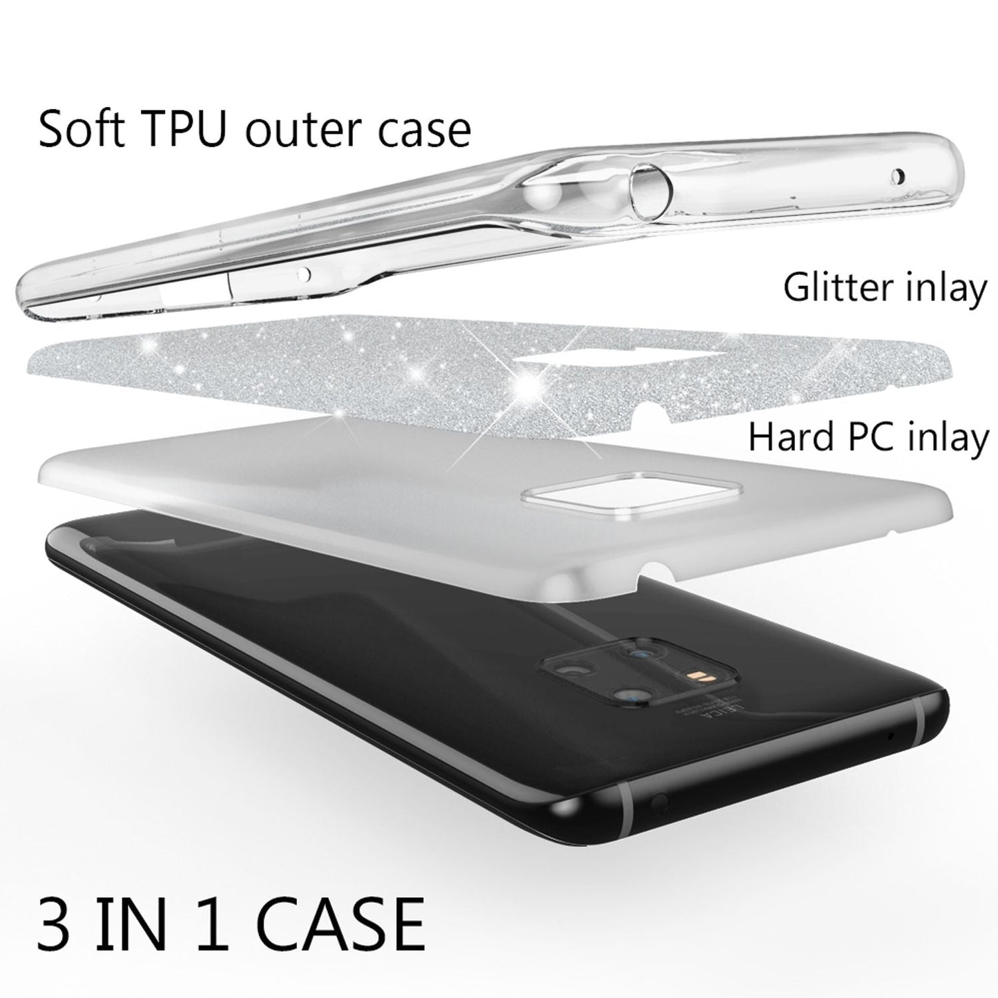 NALIA Glitzerhülle für Huawei Mate 20 Pro – Funkelnder Glitzer-Look & Grip – SHINEPOP (Silikon Case) – Marke aus Berlin