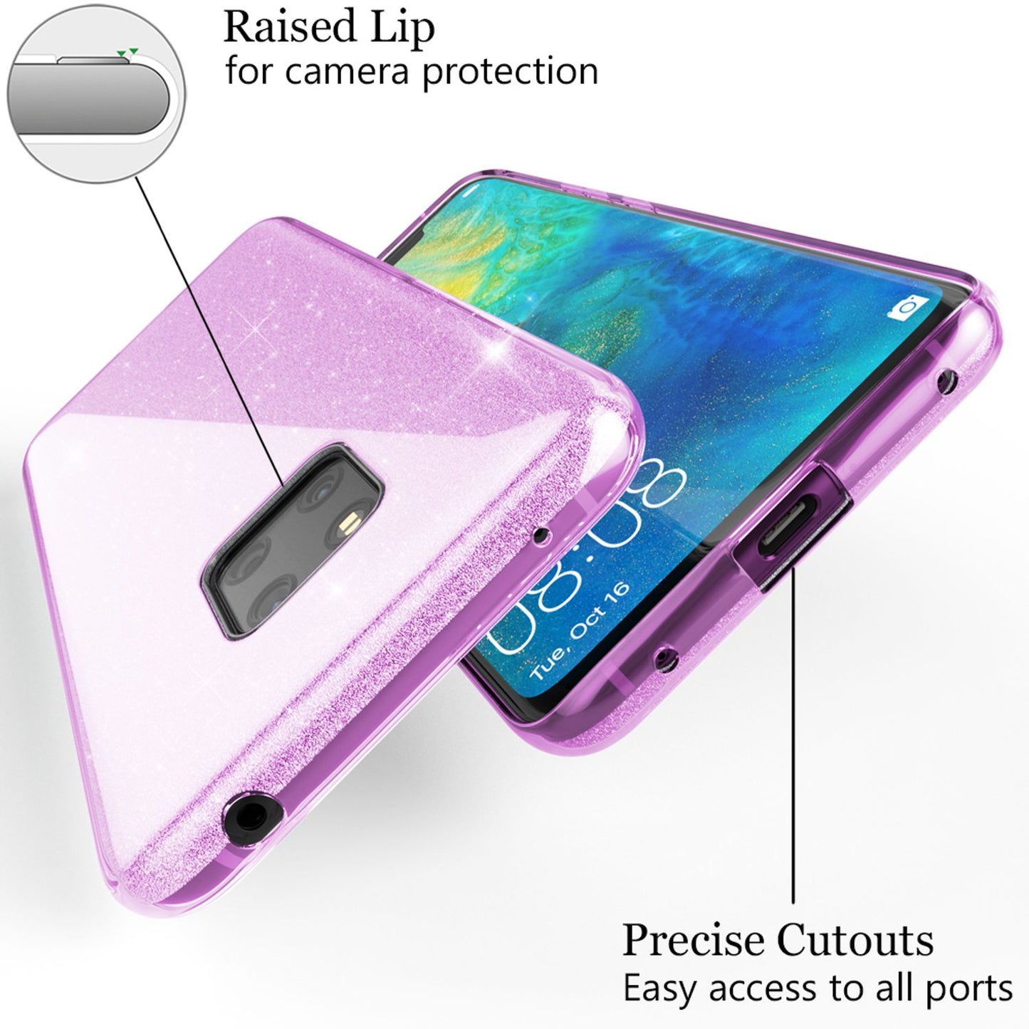 NALIA Glitzerhülle für Huawei Mate 20 Pro – Funkelnder Glitzer-Look & Grip – SHINEPOP (Silikon Case) – Marke aus Berlin