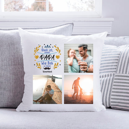 Bedrucktes Kissen "Glück ist" mit eigenen Fotos