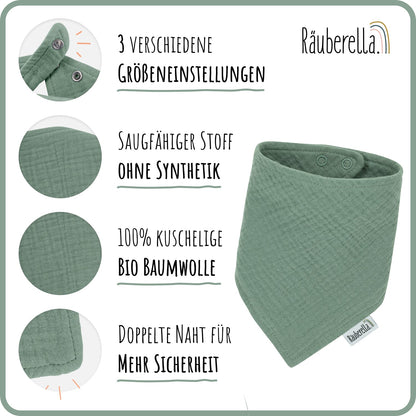 3er Set Musselin Lätzchen Mint-Grün
