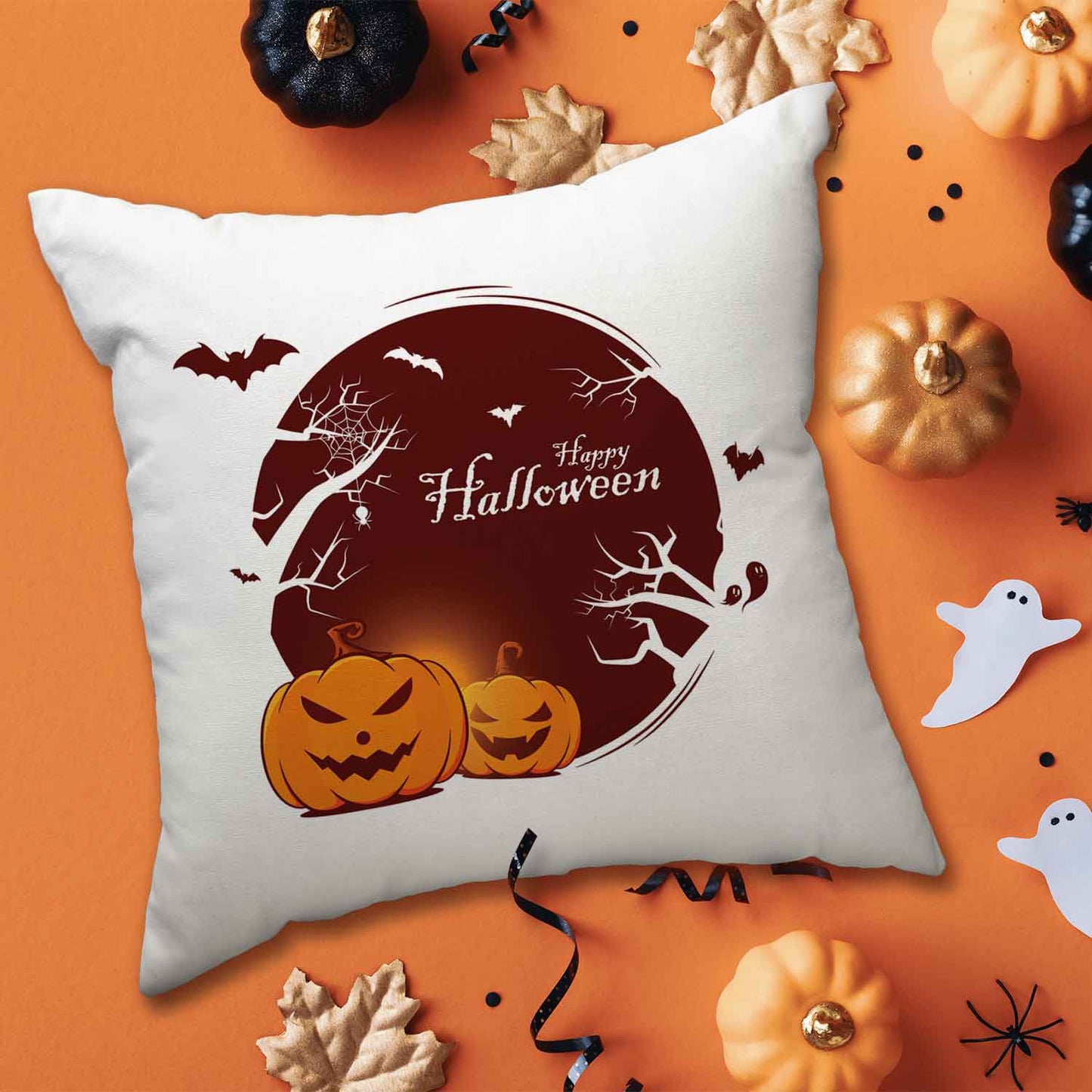 Bedrucktes Kissen mit Motiv Halloween Kürbis