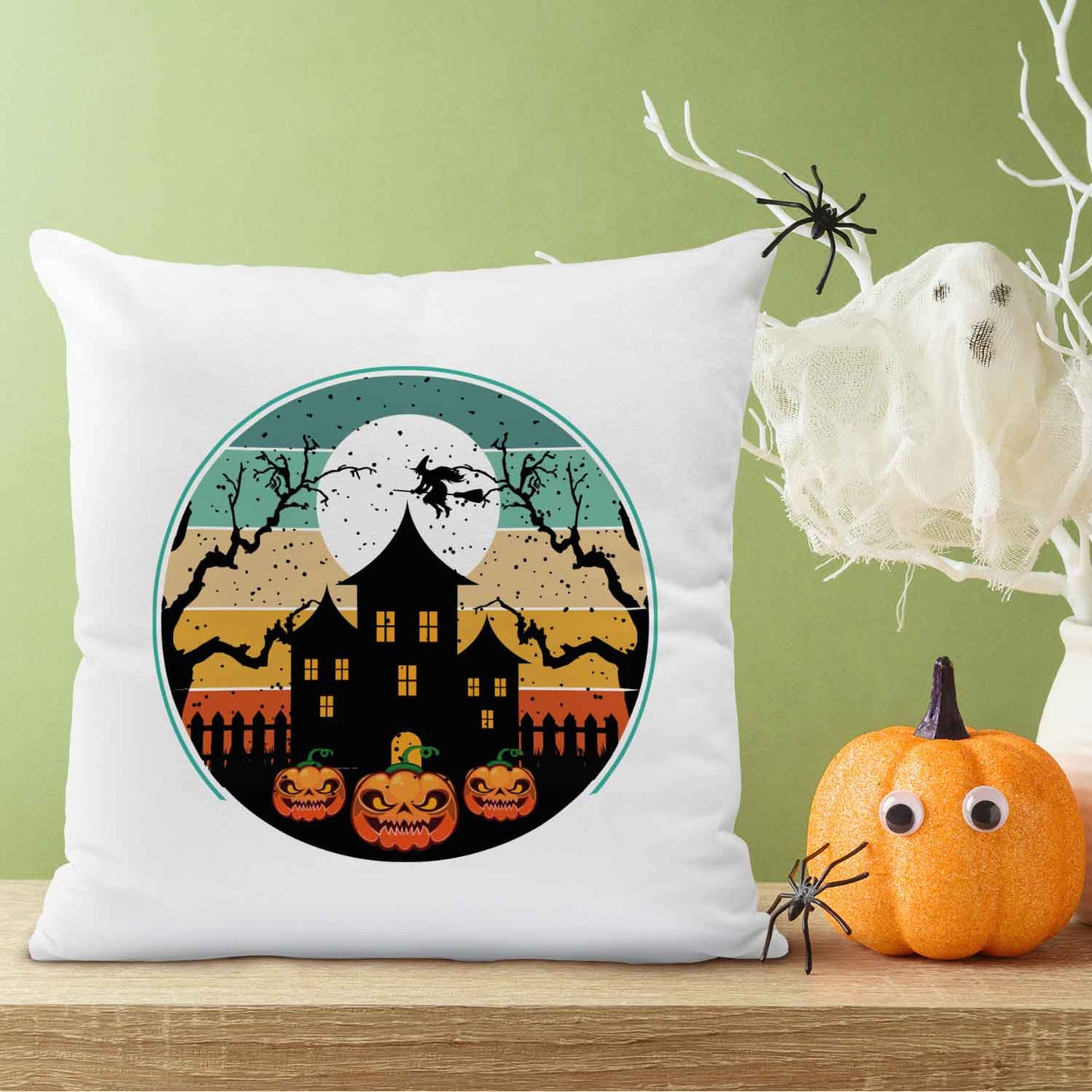 Bedrucktes Kissen mit Motiv Halloween Haus