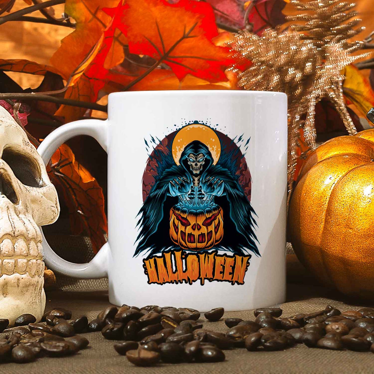 Bedruckte Tasse mit Motiv im Halloween Reaper Design
