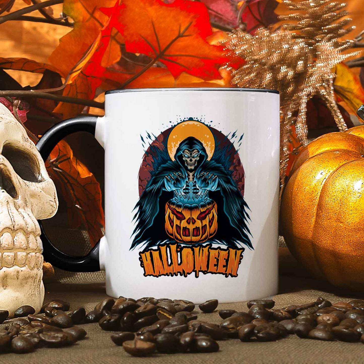 Bedruckte Tasse mit Motiv im Halloween Reaper Design
