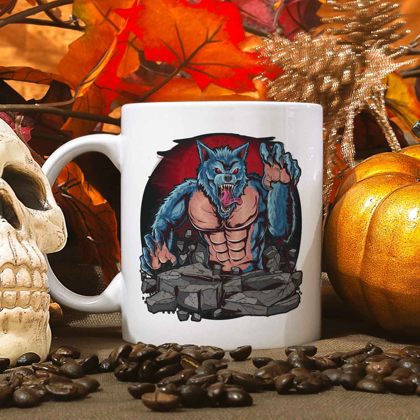 Bedruckte Tasse mit Motiv im Halloween Werwolf Design
