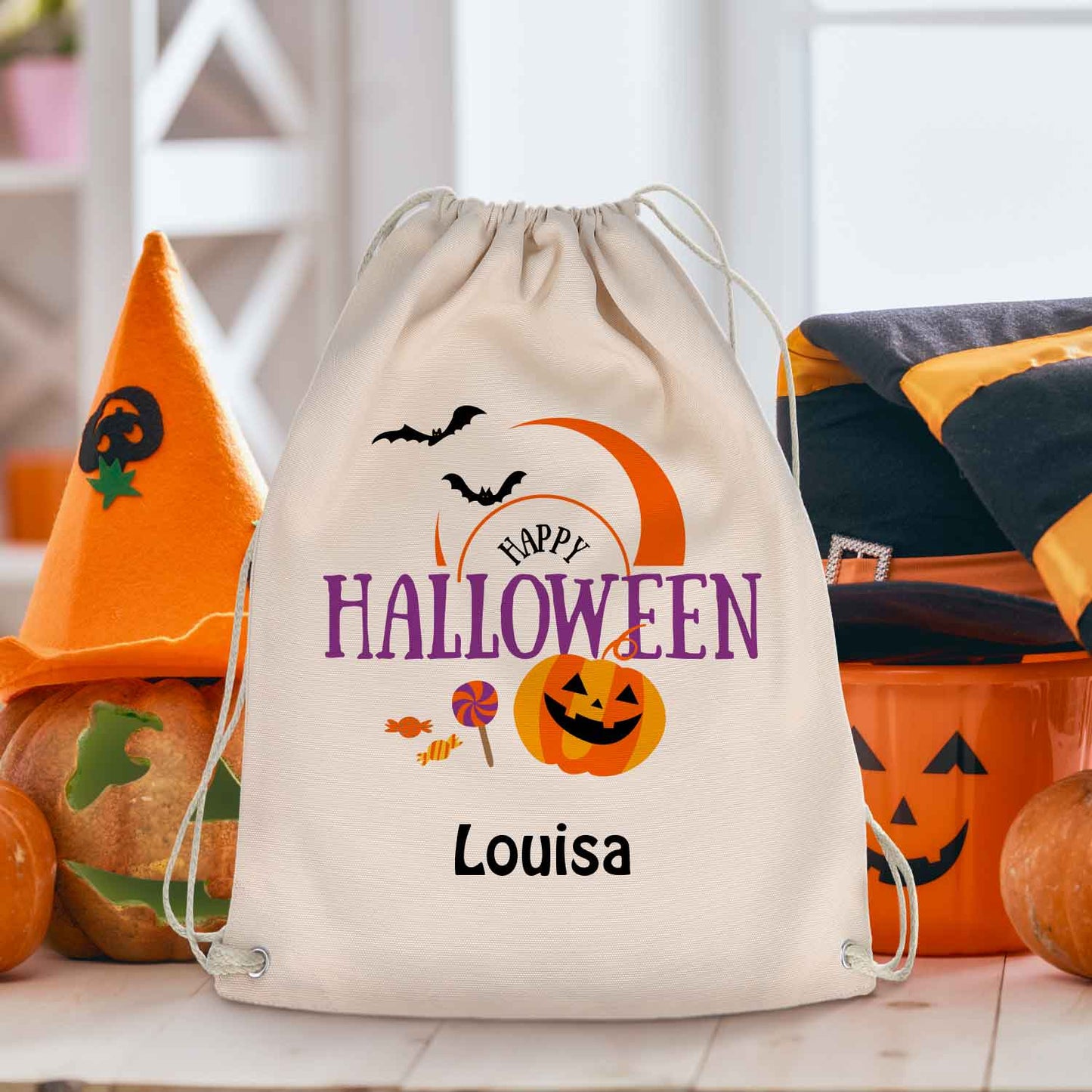 Bedruckter Turnbeutel für Kinder im Happy Halloween Design