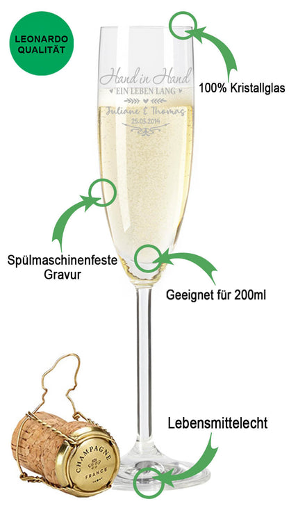 Leonardo Sektgläser mit Gravur "Hand in Hand ein Leben lang"