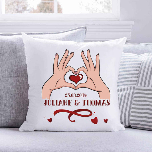 Bedrucktes Kissen mit Motiv "Hands Heart"