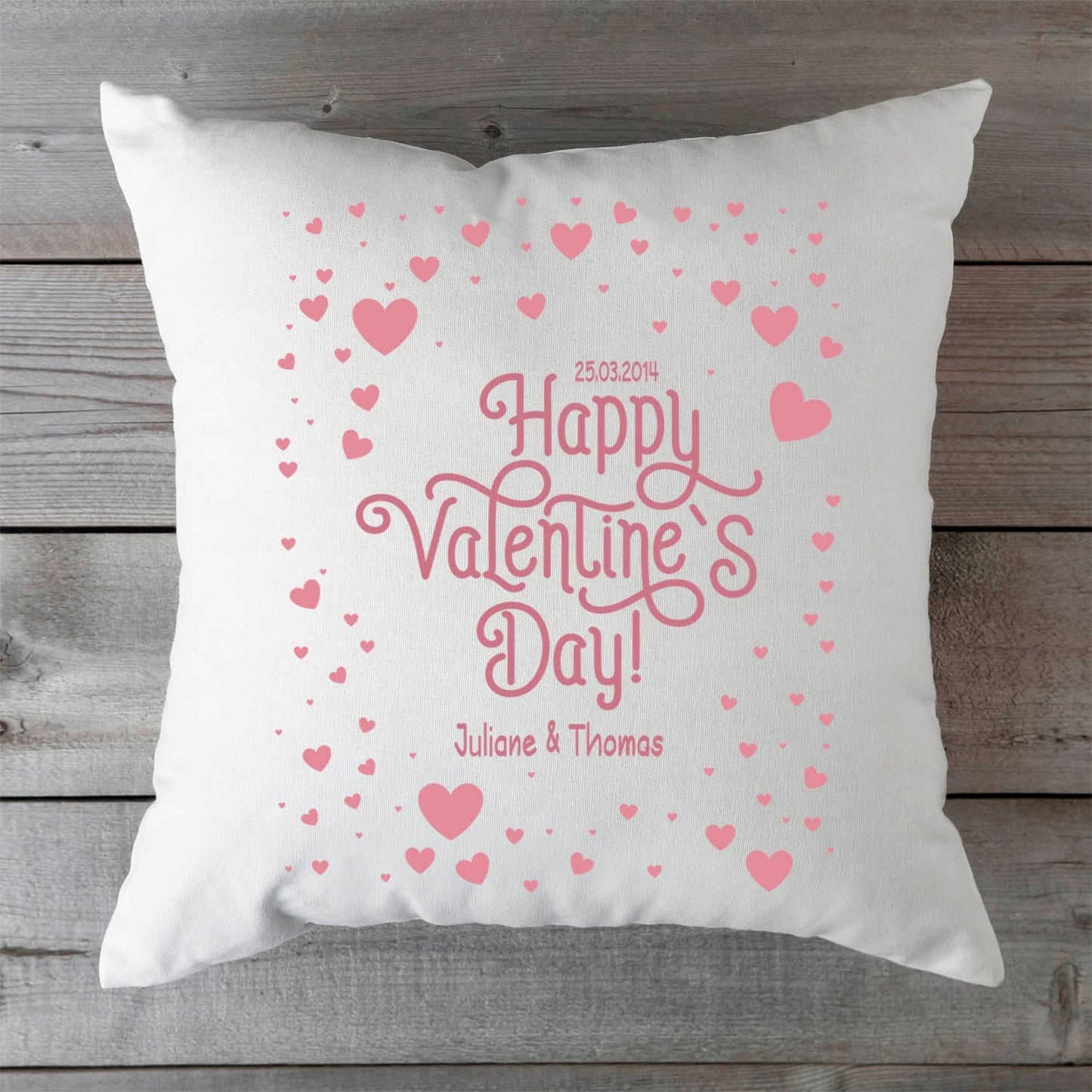 Bedrucktes Kissen mit Motiv Happy Valentines day Hearts