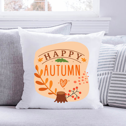 Bedrucktes Kissen mit Spruch Happy Autumn
