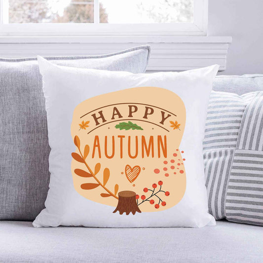 Bedrucktes Kissen mit Spruch Happy Autumn