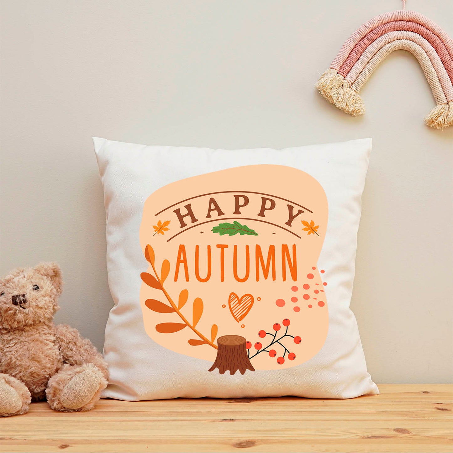 Bedrucktes Kissen mit Spruch Happy Autumn