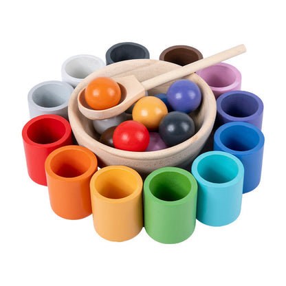 Montessori Kugel Sortier- und Zuordnungsspiel aus Holz mit 12 Farben – Puzzle für Farberkennung - im Holz Geschenkbox