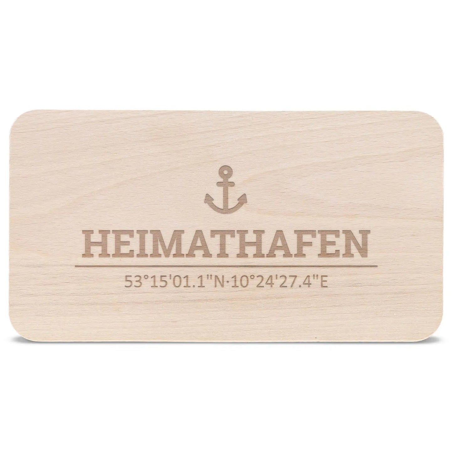 Frühstücksbrettchen "Heimathafen" mit Koordinaten-Gravur