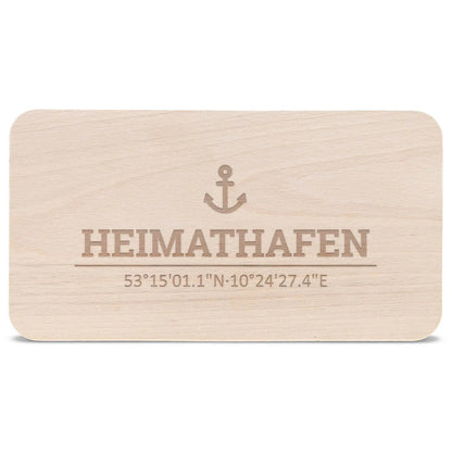 Frühstücksbrettchen "Heimathafen" mit Koordinaten-Gravur