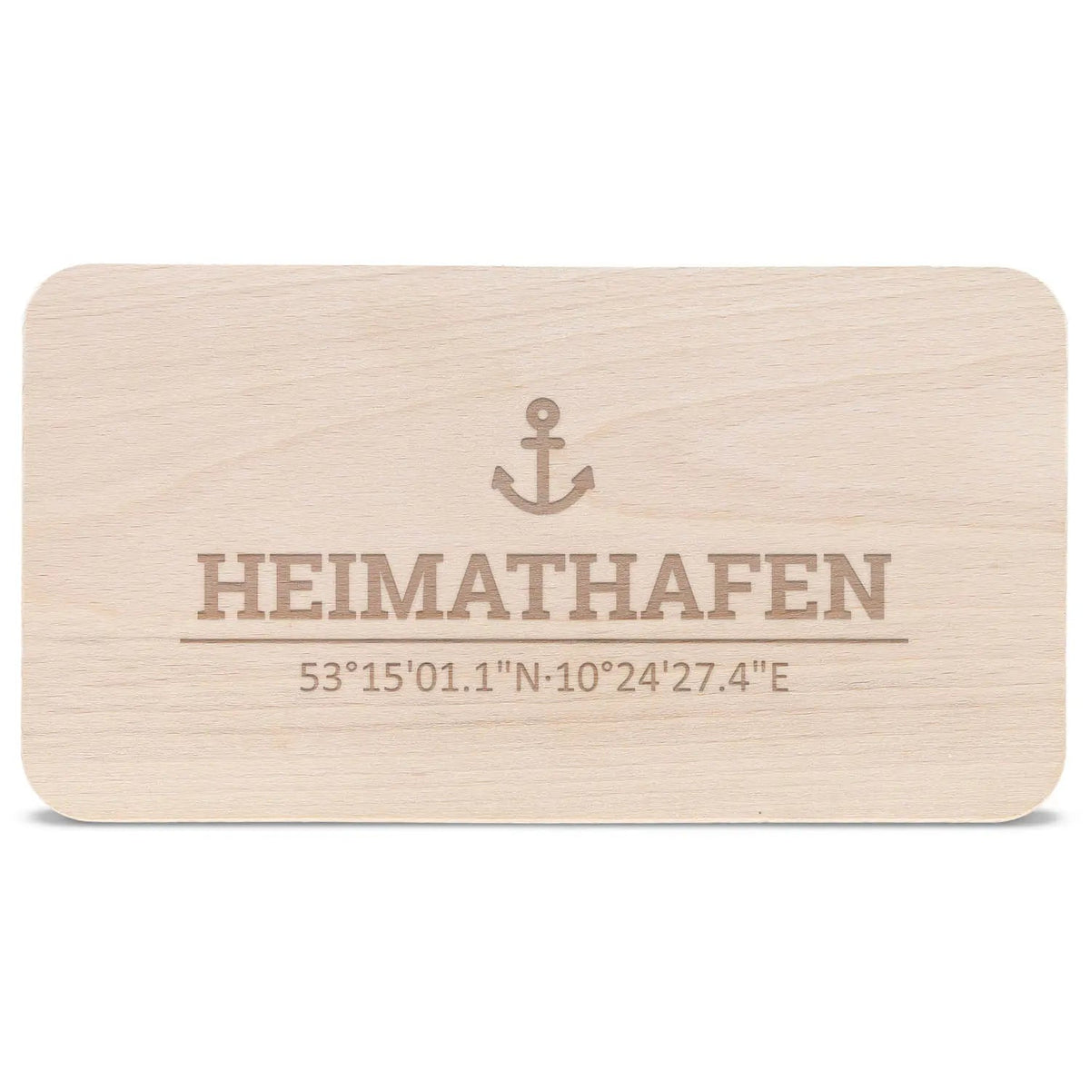 Frühstücksbrettchen "Heimathafen" mit Koordinaten-Gravur