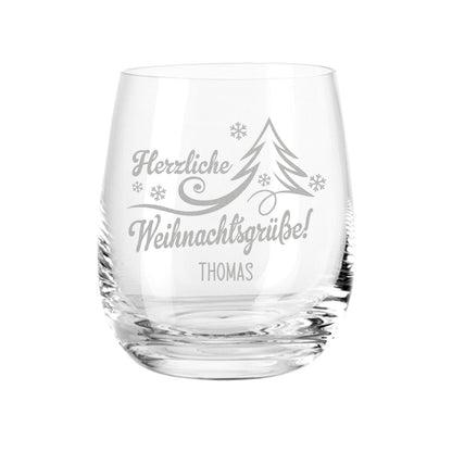 Teelicht mit Gravur - Herzliche Weihnachtsgrüße mit Namen