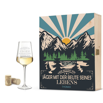 Leonardo Weinglas mit Gravur "Hier wohnt ein Jäger mit der Beute seines Lebens"