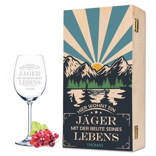 Leonardo Weinglas mit Gravur "Hier wohnt ein Jäger mit der Beute seines Lebens"