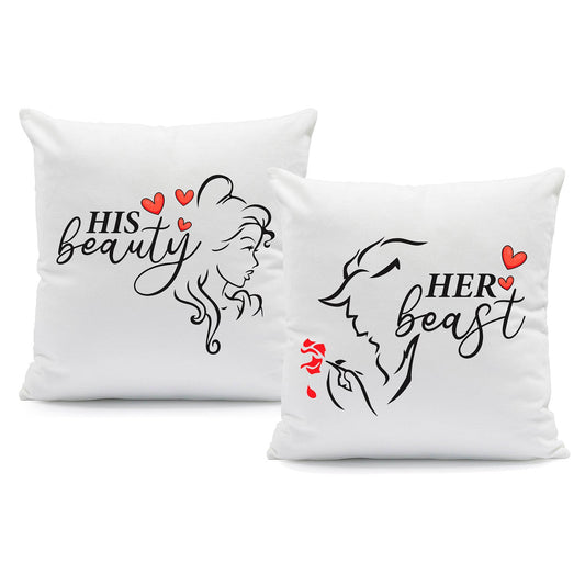 Bedrucktes Kissen mit Spruch Beauty & Beast im Set