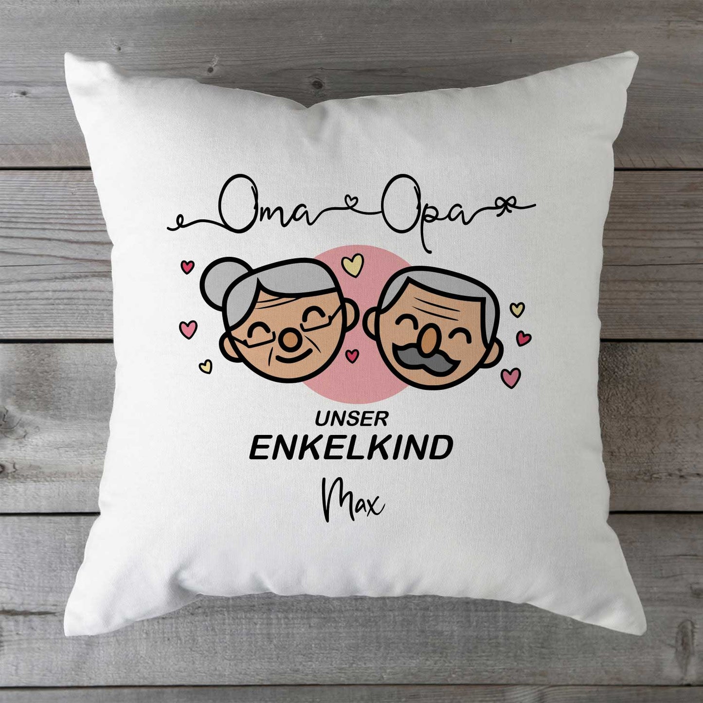 Bedrucktes Kissen mit Motiv "Oma & Opa Enkelkind" mit Wunschnamen
