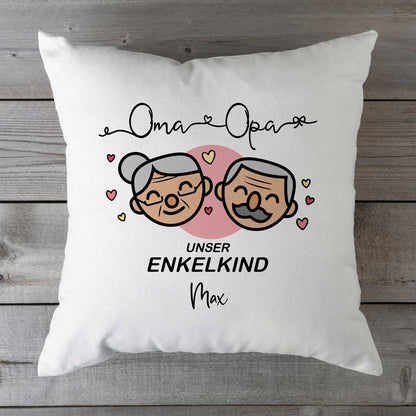 Bedrucktes Kissen mit Motiv "Oma & Opa Enkelkind" mit Wunschnamen