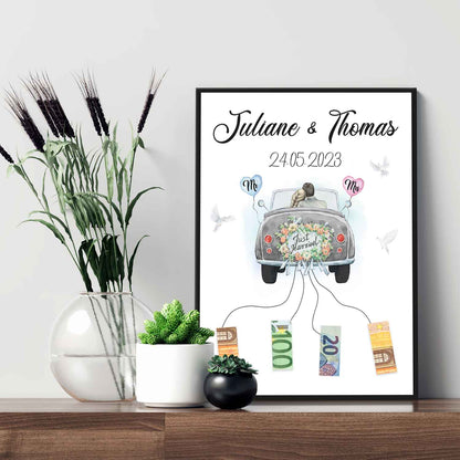 Hochzeitsgeschenk für das Brautpaar - Kunstdruck auf Holz - Personalisiert mit Namen & Datum