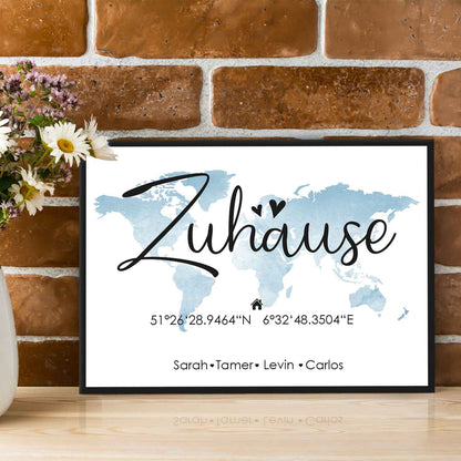 Holzschild Motiv Zuhause mit Namen & Koordinaten