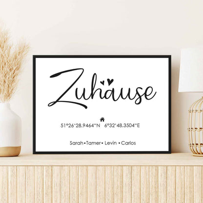 Holzschild Motiv Zuhause mit Namen & Koordinaten
