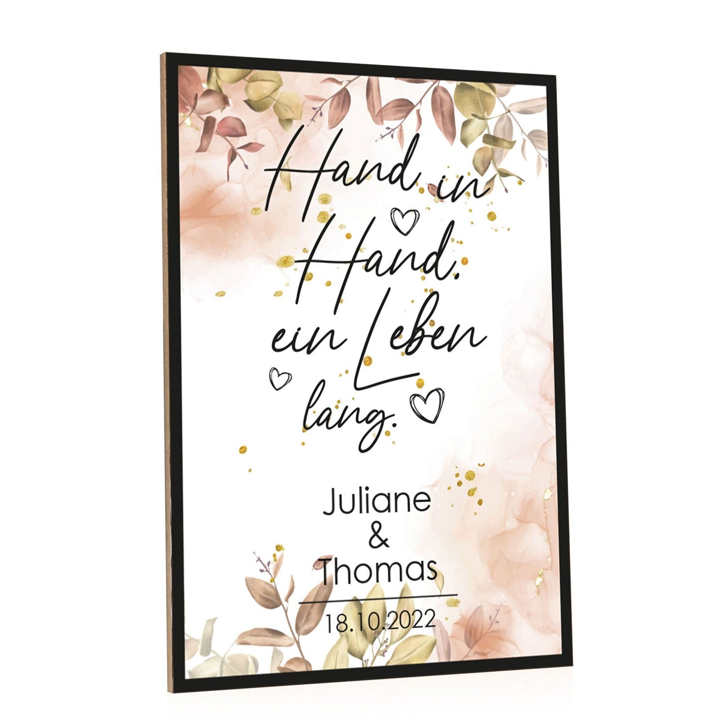 Holzschild Hand in Hand mit Namen & Datum