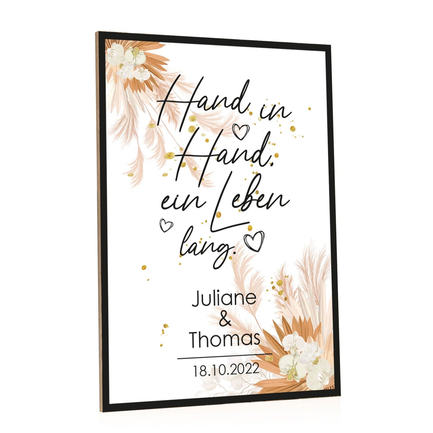 Holzschild Hand in Hand mit Namen & Datum