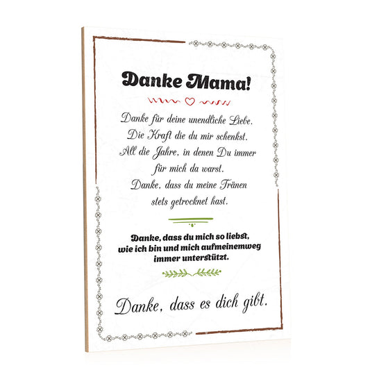 Holzschild Danke Mama dass es Dich gibt