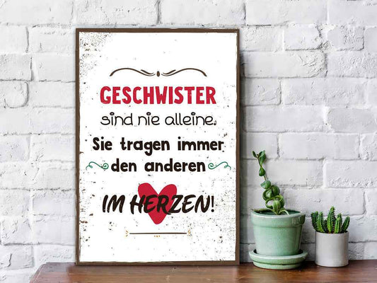 Holzschild Geschwister sind nie alleine