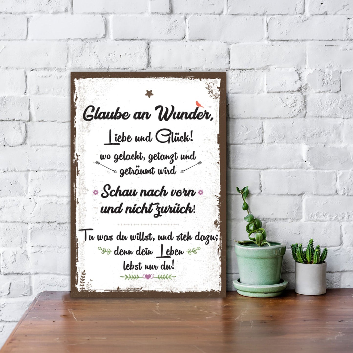 Holzschild Glaube an Wunder Liebe & Glück