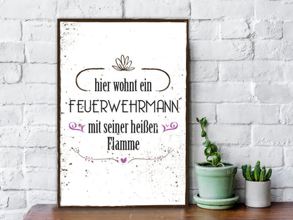Holzschild Hier wohnt ein Feuerwehrmann