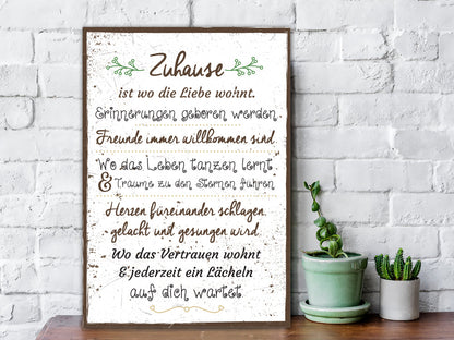 Holzschild Zuhause ist wo die Liebe wohnt