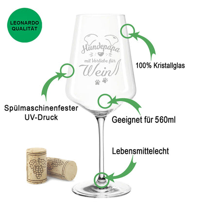Leonardo Weinglas mit Gravur "Hundepapa mit Vorliebe für Wein"